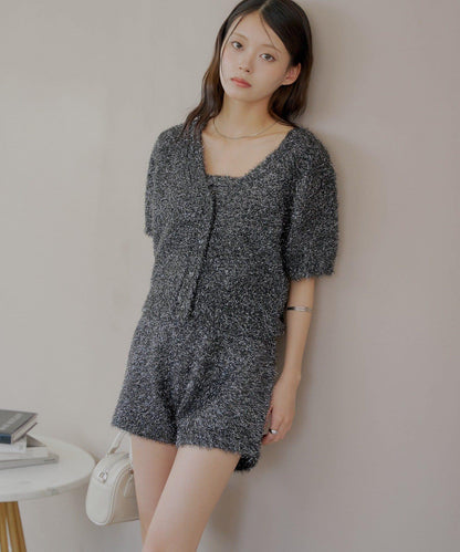 【Chico】亮片長毛針織短褲