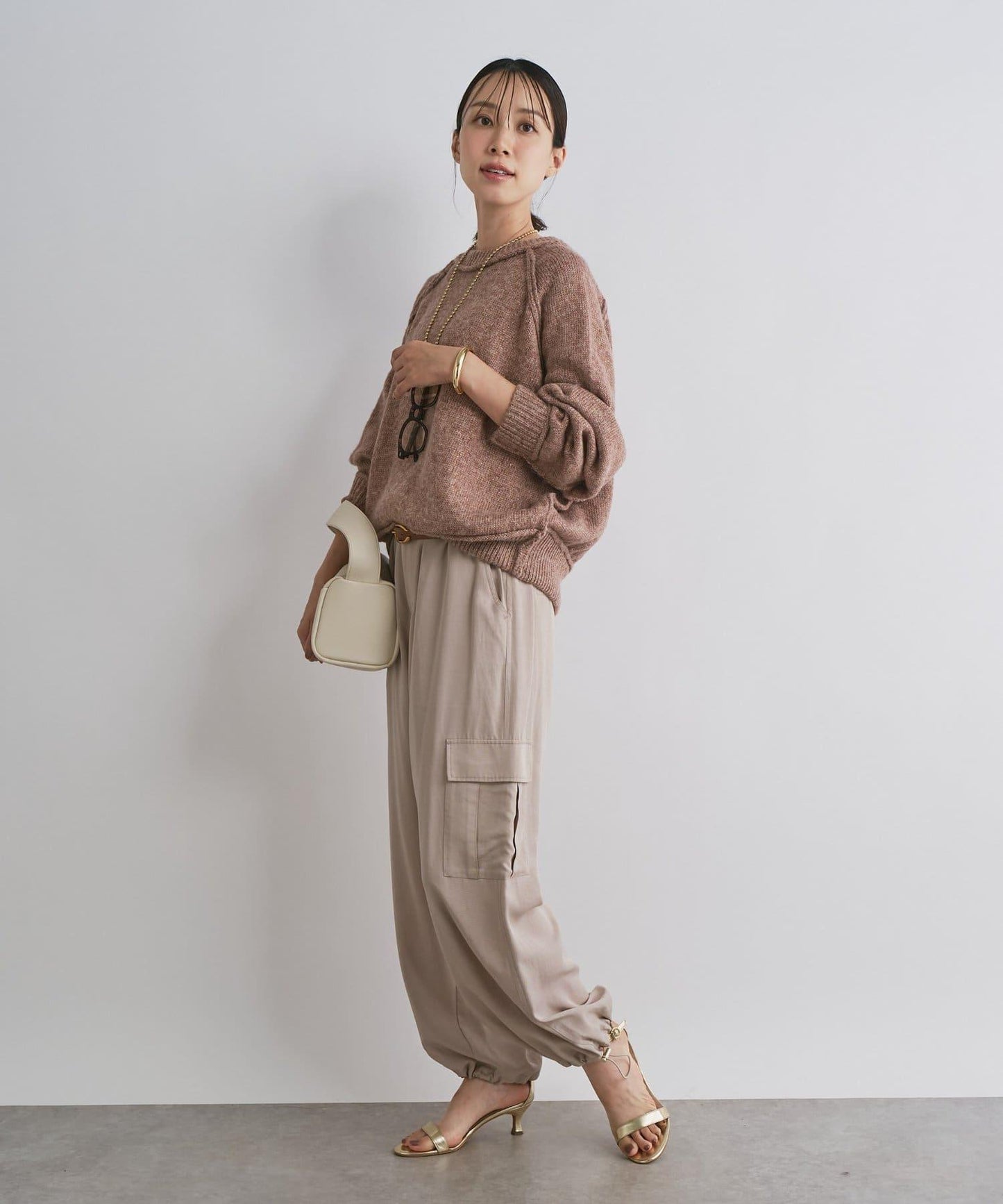 拉鍊亮絲紗線插肩袖針織衫