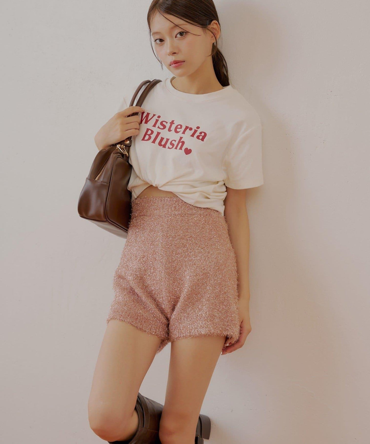 【Chico】亮片長毛針織短褲