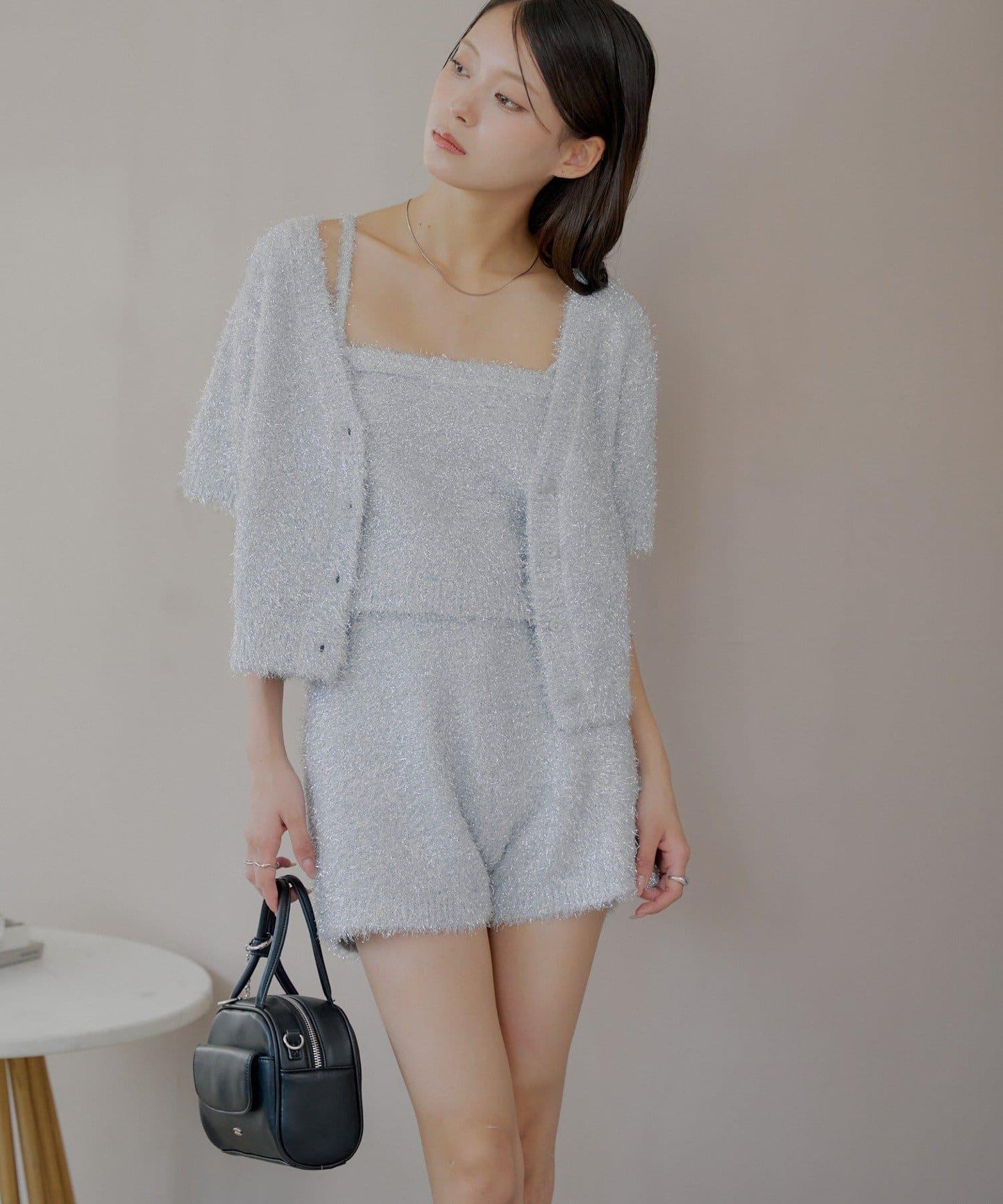 【Chico】亮片長毛針織短褲