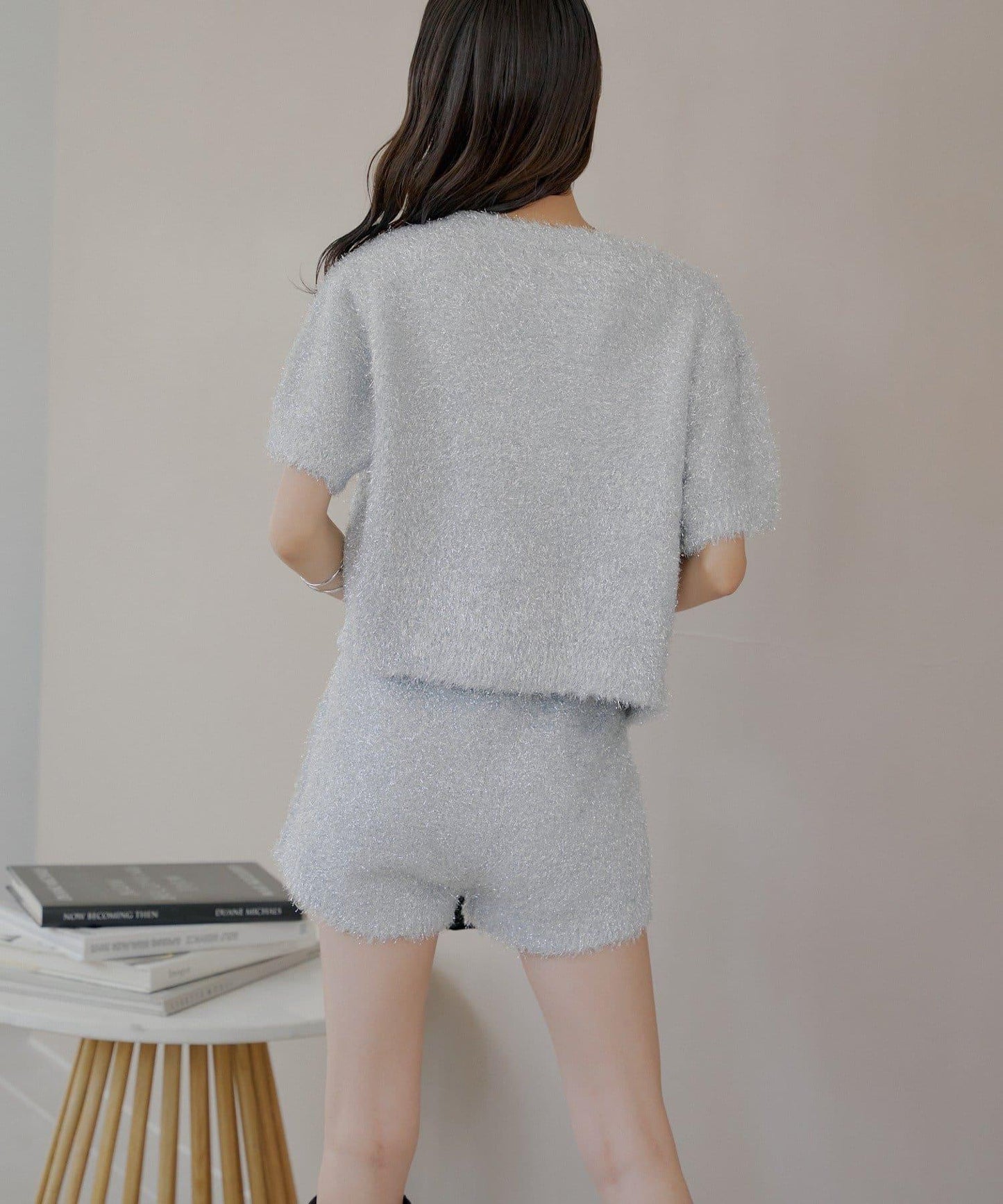 【Chico】亮片長毛針織短褲