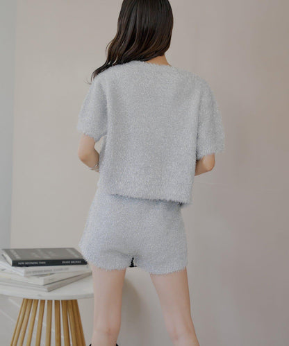 【Chico】亮片長毛針織短褲