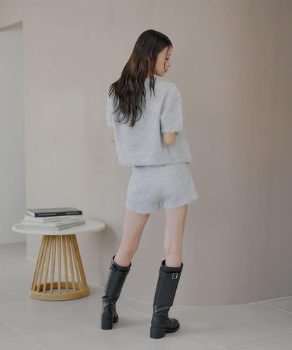 【Chico】亮片長毛針織短褲