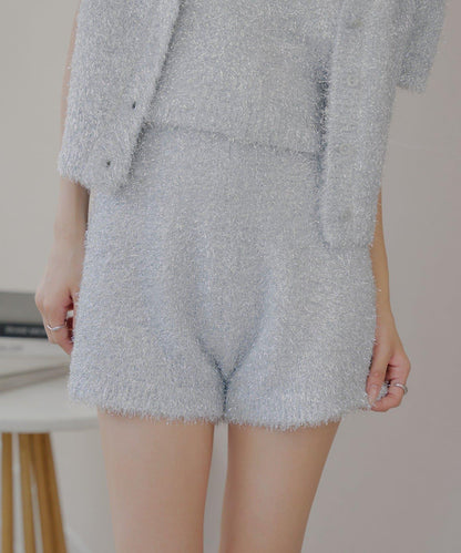 【Chico】亮片長毛針織短褲