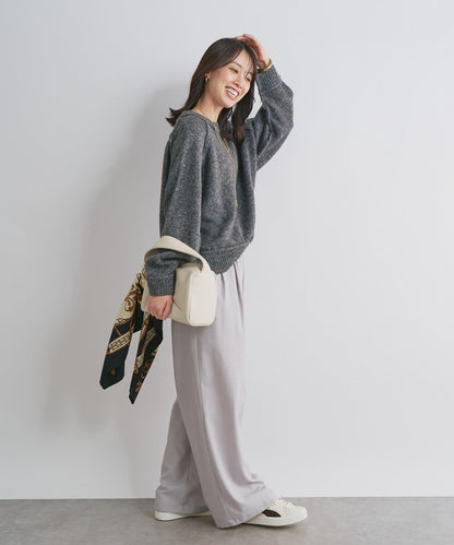 拉鍊亮絲紗線插肩袖針織衫