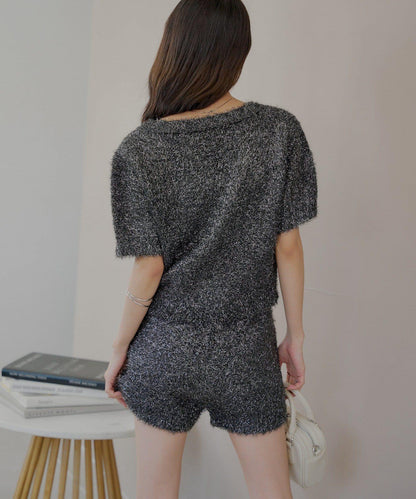 【Chico】亮片長毛針織短褲