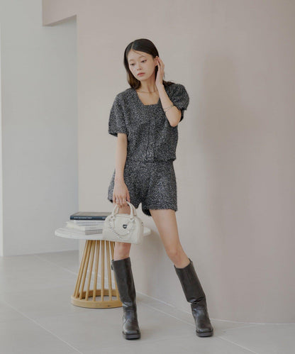 【Chico】亮片長毛針織短褲