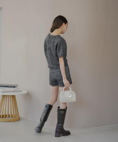 【Chico】亮片長毛針織短褲