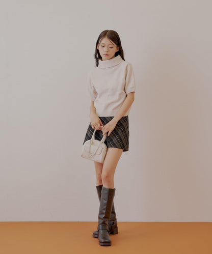 【Chico】亮絲天鵝絨高領短袖針織衫