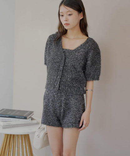 【Chico】亮片長毛針織短褲