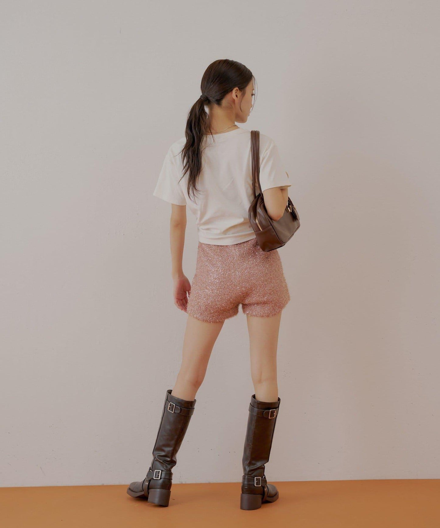 【Chico】亮片長毛針織短褲