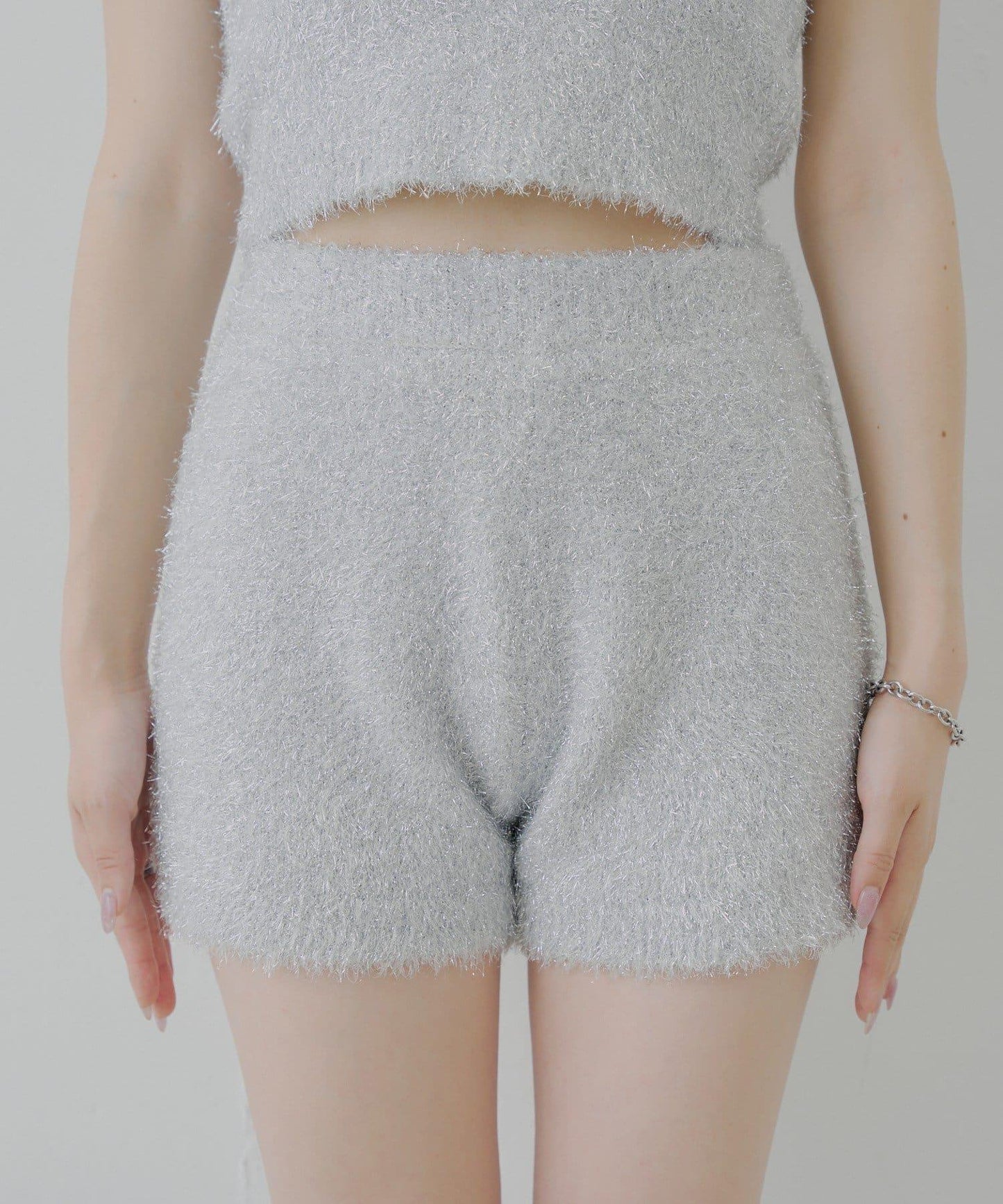 【Chico】亮片長毛針織短褲