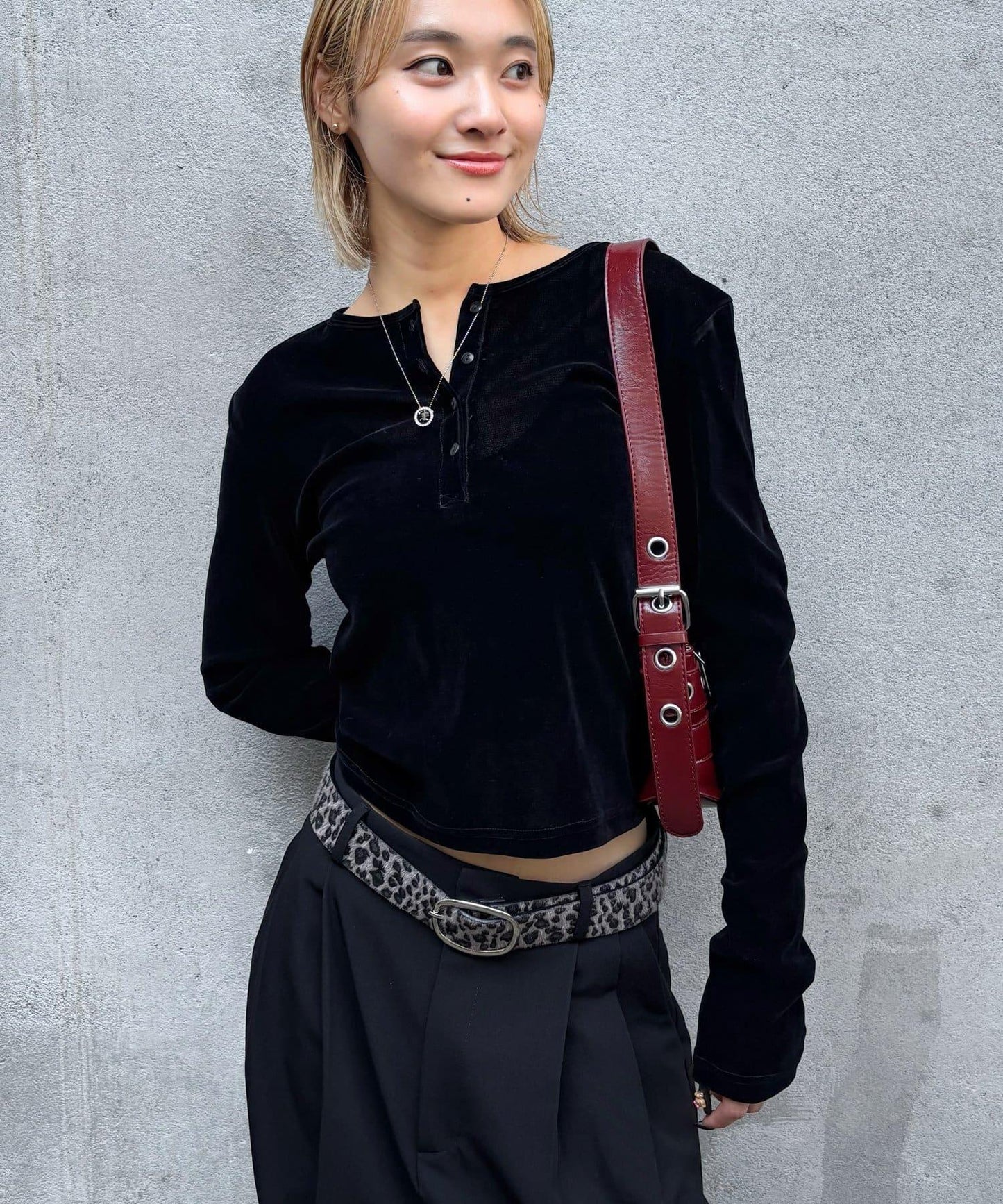 植絨網紗亨利領上衣