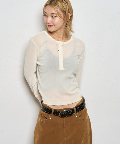 植絨網紗亨利領上衣