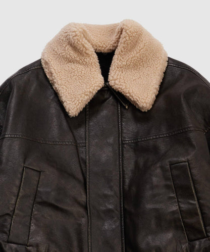 【UNISEX/有尺碼可選】3WAY復古風格皮革羊羔絨夾克