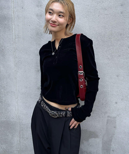 植絨網紗亨利領上衣