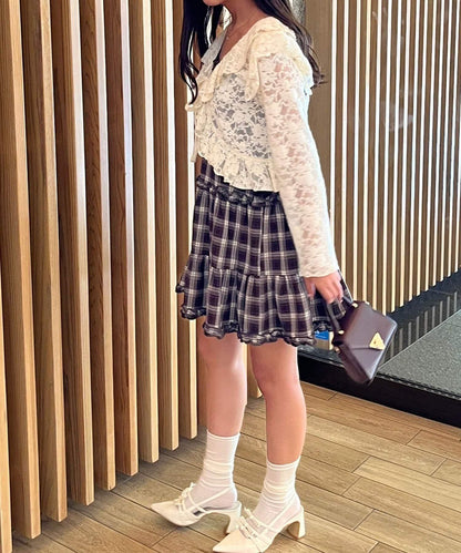 格紋層疊吊帶長款上衣