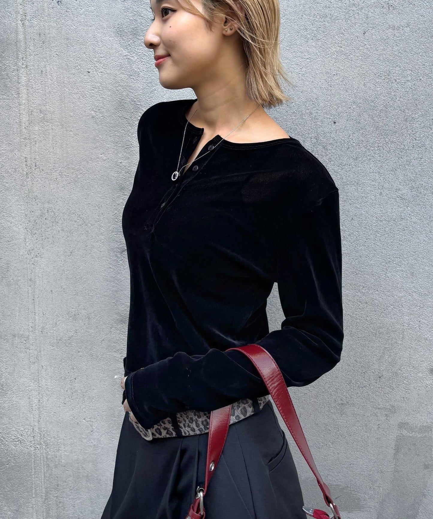 植絨網紗亨利領上衣