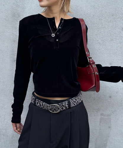 植絨網紗亨利領上衣