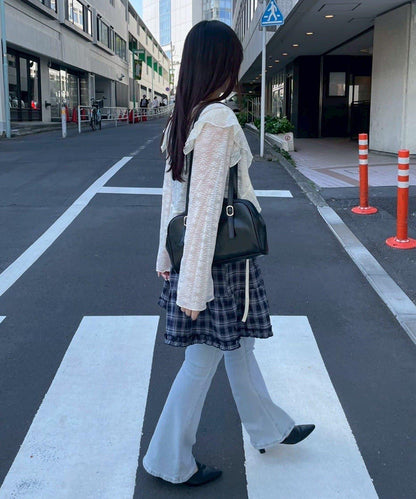 格紋層疊吊帶長款上衣