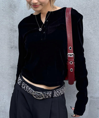 植絨網紗亨利領上衣