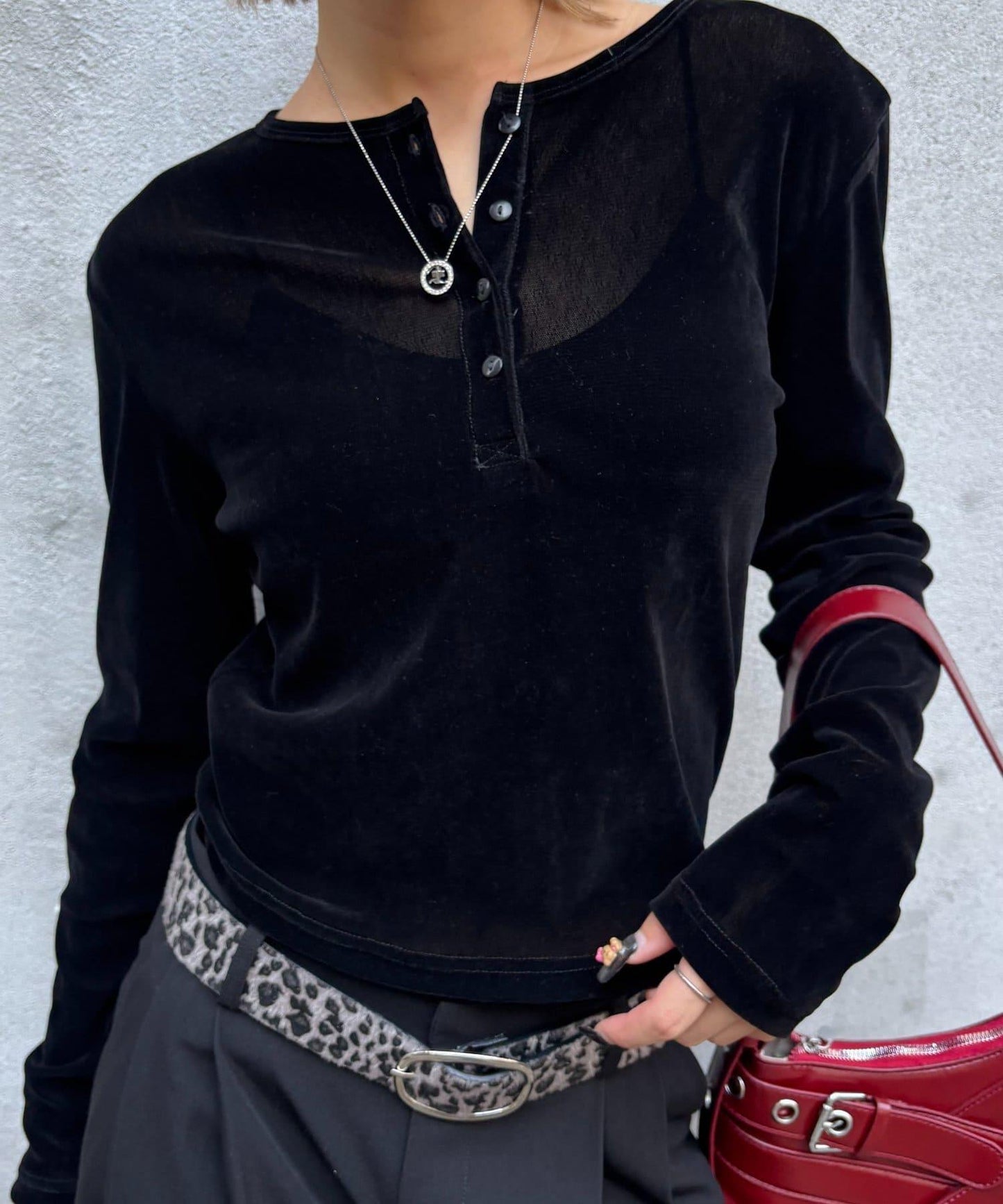 植絨網紗亨利領上衣