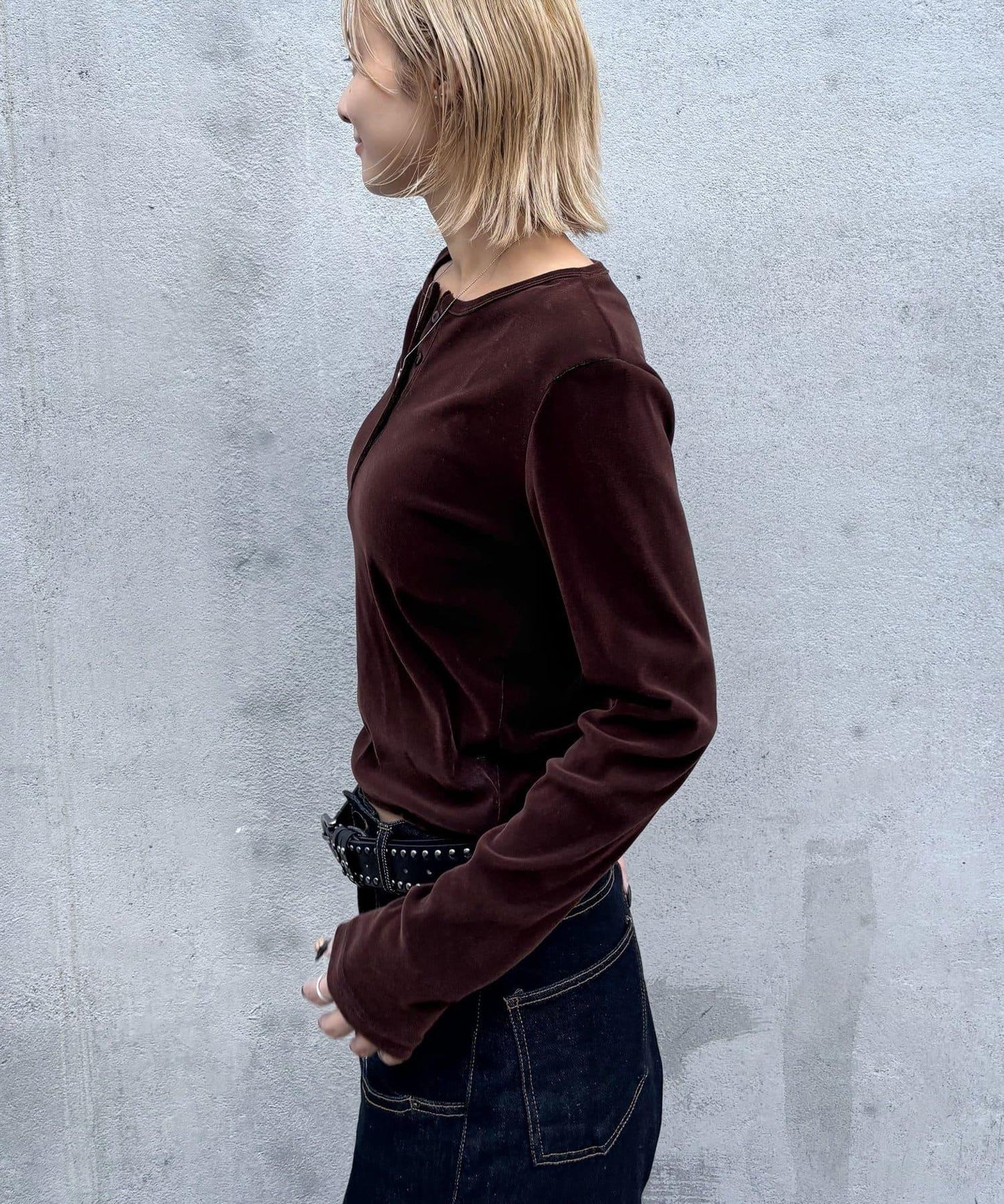 植絨網紗亨利領上衣