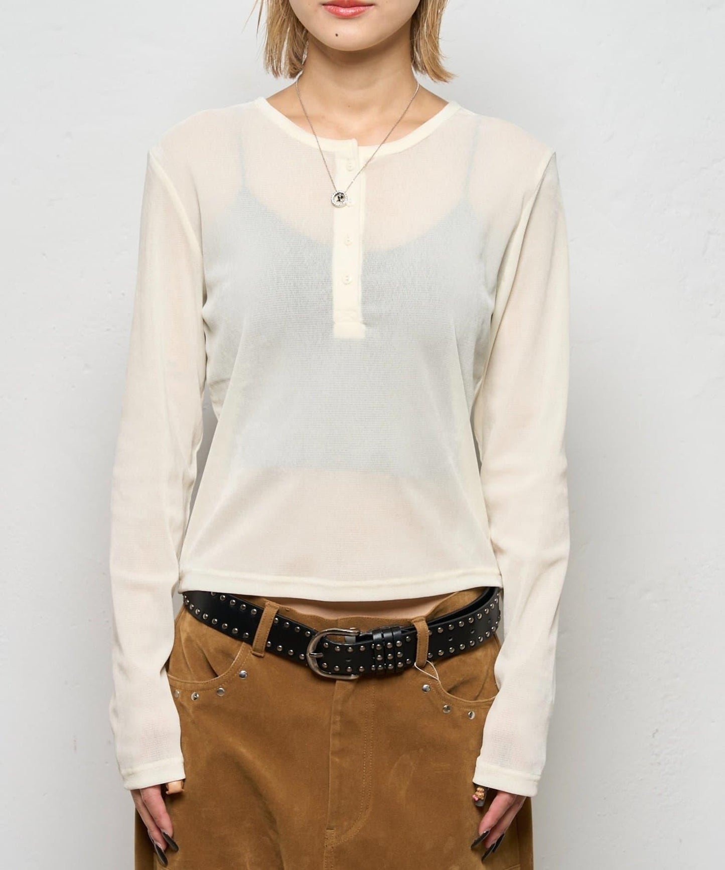 植絨網紗亨利領上衣