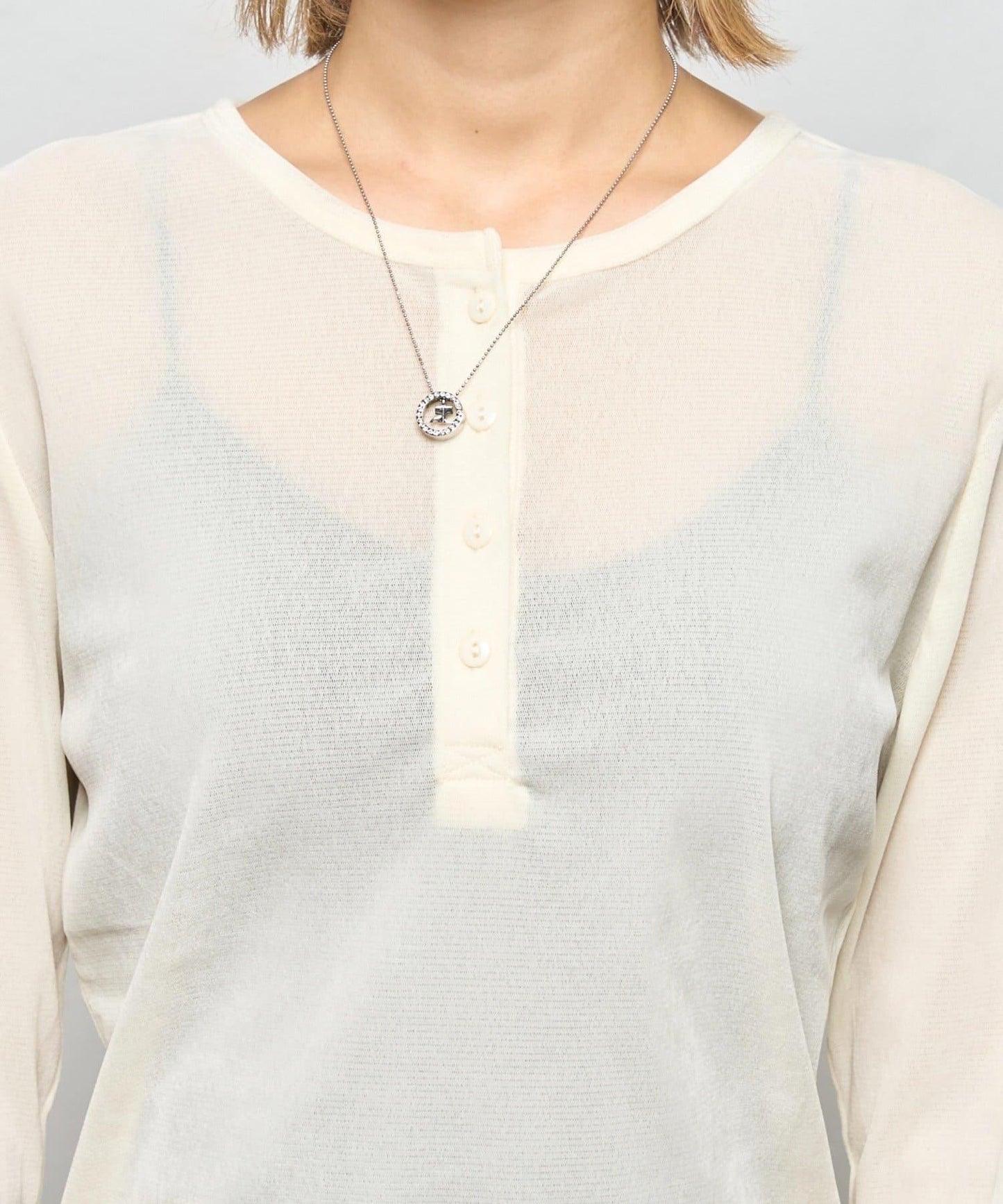 植絨網紗亨利領上衣