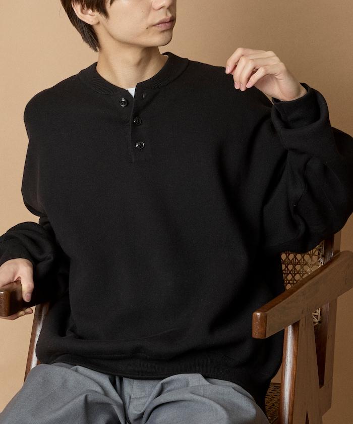 寬鬆版型休閒風汗衫風格亨利領針織衫