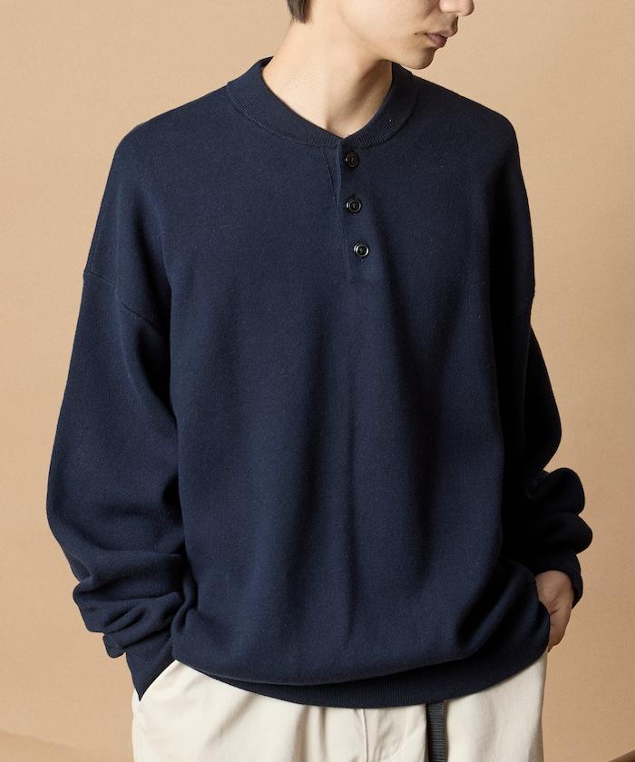 寬鬆版型休閒風汗衫風格亨利領針織衫