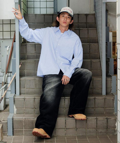 常規領盒型條紋襯衫