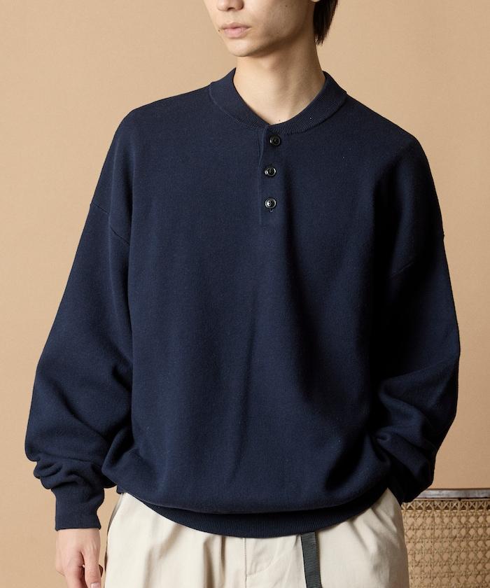 寬鬆版型休閒風汗衫風格亨利領針織衫