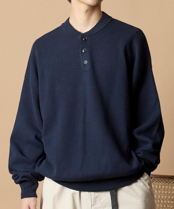 寬鬆版型休閒風汗衫風格亨利領針織衫