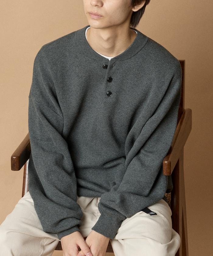 寬鬆版型休閒風汗衫風格亨利領針織衫