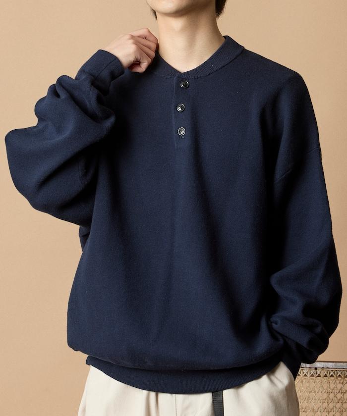寬鬆版型休閒風汗衫風格亨利領針織衫