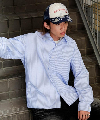 常規領盒型條紋襯衫