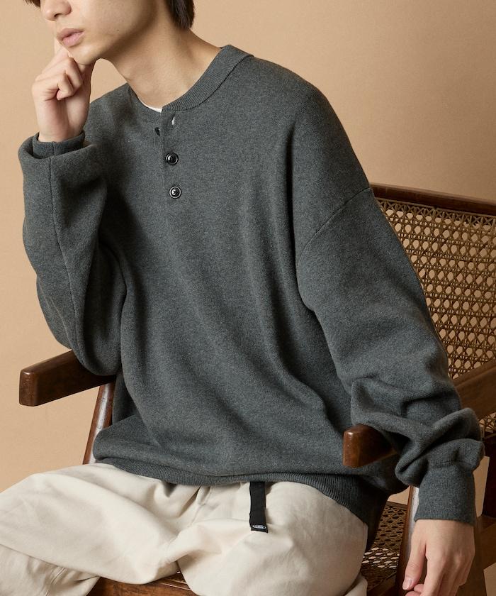 寬鬆版型休閒風汗衫風格亨利領針織衫