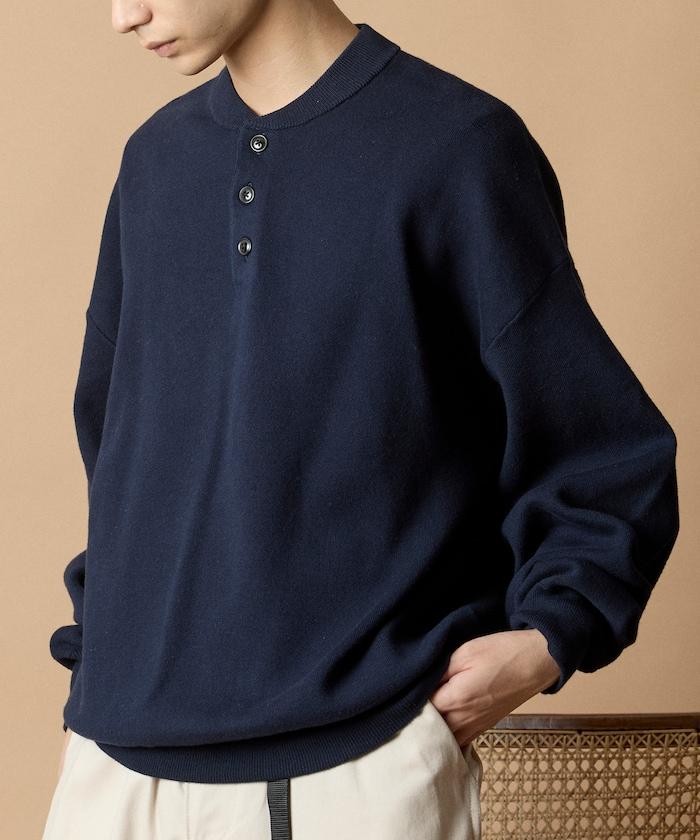 寬鬆版型休閒風汗衫風格亨利領針織衫