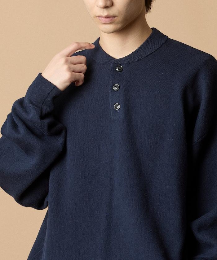 寬鬆版型休閒風汗衫風格亨利領針織衫