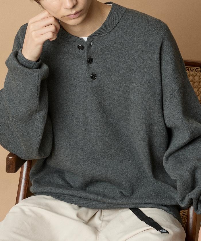 寬鬆版型休閒風汗衫風格亨利領針織衫