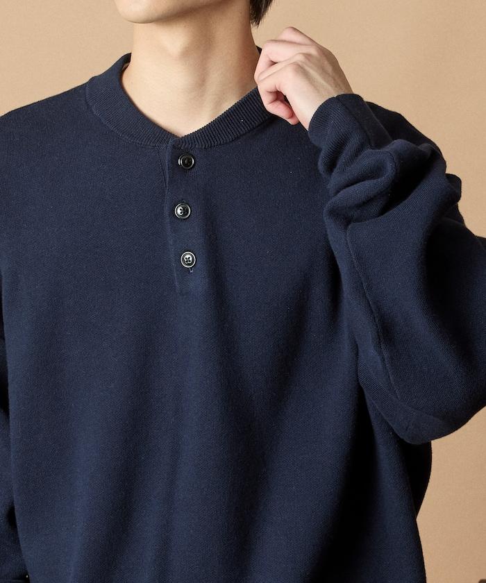 寬鬆版型休閒風汗衫風格亨利領針織衫