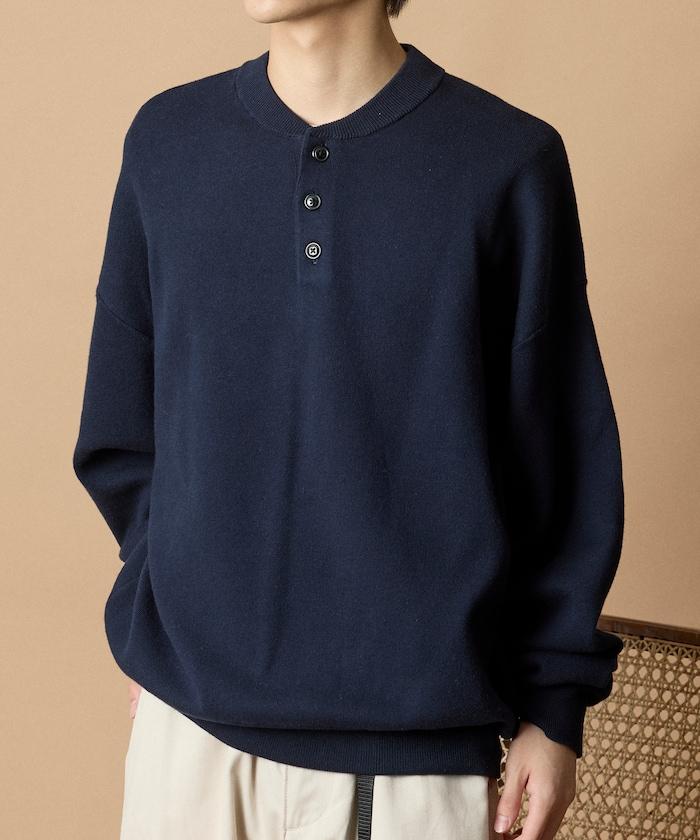 寬鬆版型休閒風汗衫風格亨利領針織衫