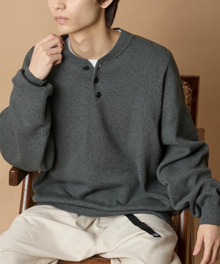 寬鬆版型休閒風汗衫風格亨利領針織衫