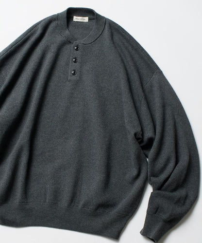 寬鬆版型休閒風汗衫風格亨利領針織衫