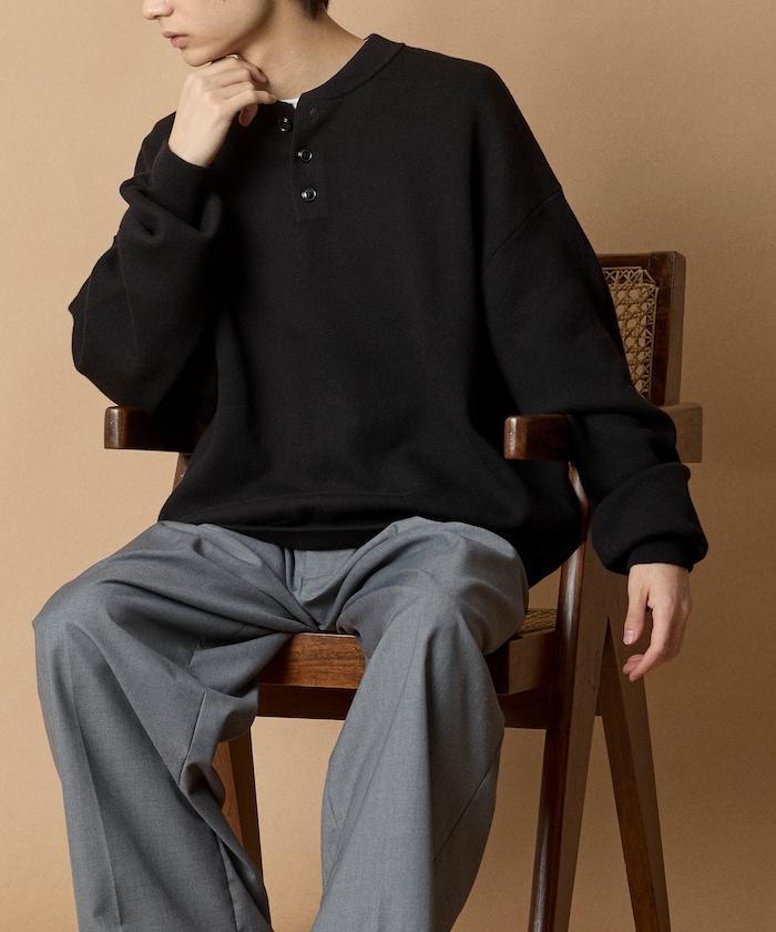 寬鬆版型休閒風汗衫風格亨利領針織衫