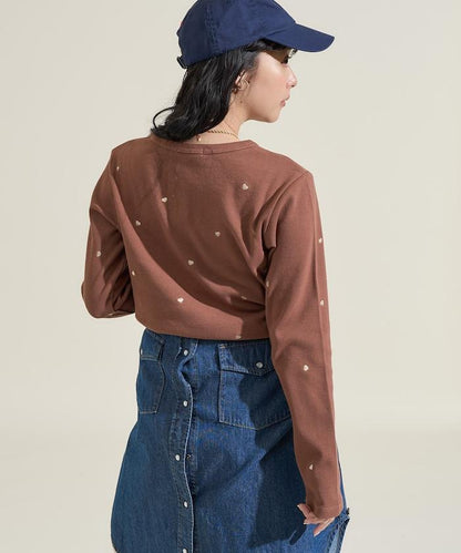 迷你愛心刺繡長袖T恤