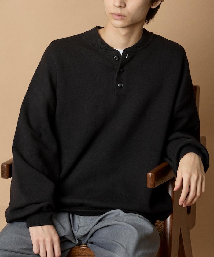 寬鬆版型休閒風汗衫風格亨利領針織衫