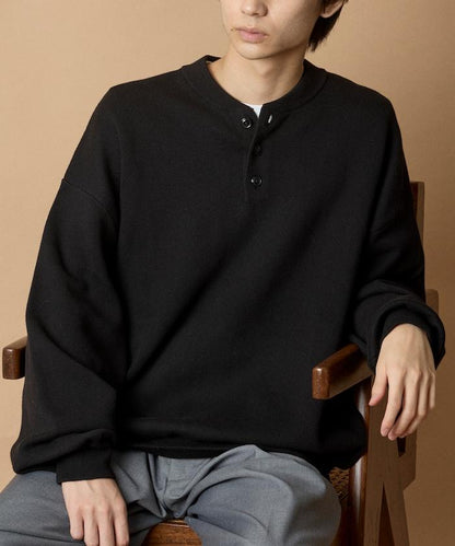 寬鬆版型休閒風汗衫風格亨利領針織衫