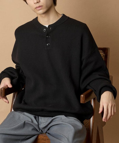 寬鬆版型休閒風汗衫風格亨利領針織衫